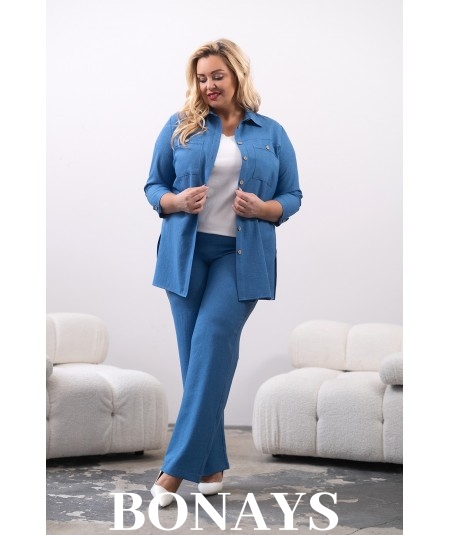 niebieska lniana koszula plus size