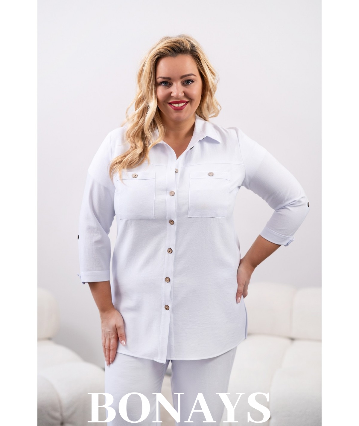 biała lniana koszula plus size