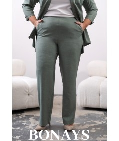 Rita - Lniane gładkie spodnie z szeroką nogawką i kieszeniami khaki