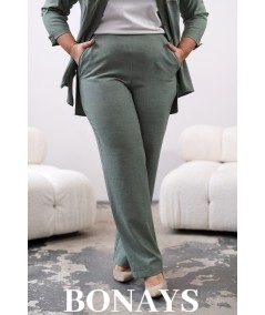 Rita - Lniane gładkie spodnie z szeroką nogawką i kieszeniami khaki