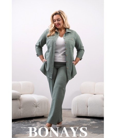 Rita - Lniane gładkie spodnie z szeroką nogawką i kieszeniami khaki