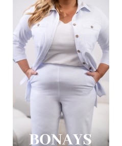 Rita - Lniane gładkie spodnie z szeroką nogawką i kieszeniami białe