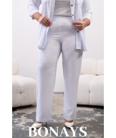 Rita - Lniane gładkie spodnie z szeroką nogawką i kieszeniami białe
