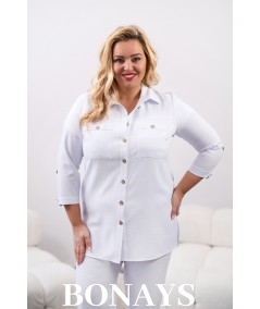 Rita - Lniane gładkie spodnie z szeroką nogawką i kieszeniami białe