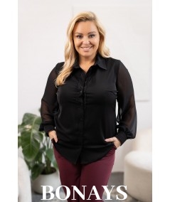 ARLETA - Elegancka koszula z tiulem i koronką czarna