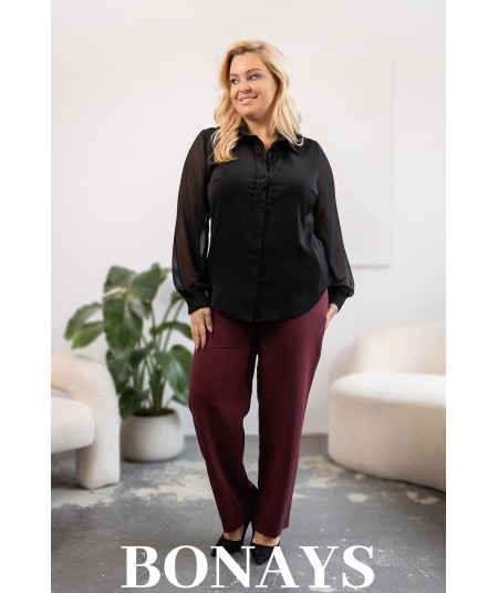 ARLETA - Elegancka koszula z tiulem i koronką czarna