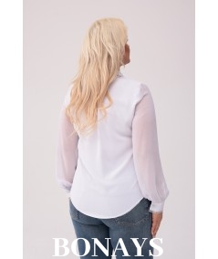 ARLETA - Elegancka koszula z tiulem i koronką biała