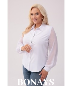 ARLETA - Elegancka koszula z tiulem i koronką biała