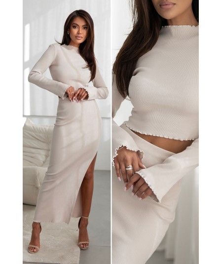 Bawełniany Komplet GAIA bluzka i spódnica maxi z rozcięciem