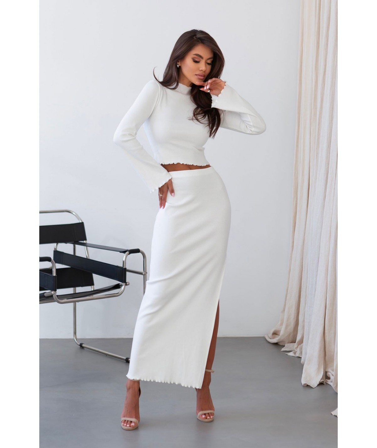 Bawełniany Komplet GAIA bluzka i spódnica maxi z rozcięciem