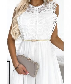 Biała krótka sukienka z koronką i tiulową podszewką Greta