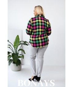Koszula w kolorową kratę rękaw 3/4 i zapinanie na guziki Plus Size