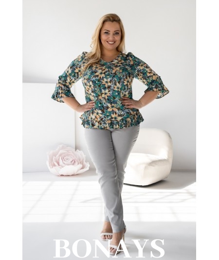 Viola – bluzka z falbanką z naturalnej wiskozy delikatne żonkile