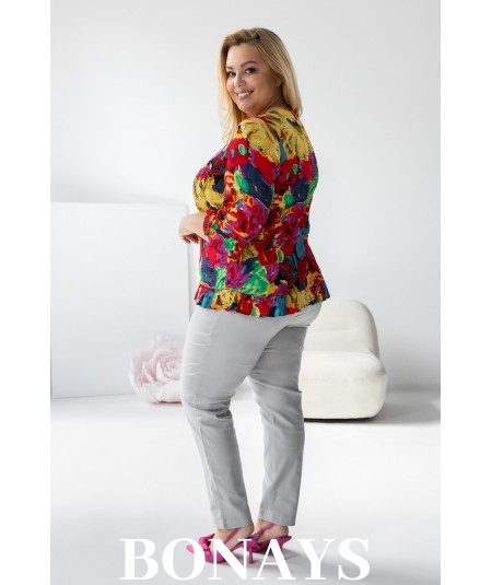 Viola – bluzka z falbanką z naturalnej wiskozy kwiaty maki