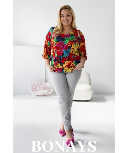 Viola – bluzka z falbanką z naturalnej wiskozy kwiaty maki
