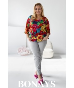 Viola – bluzka z falbanką z naturalnej wiskozy kwiaty maki