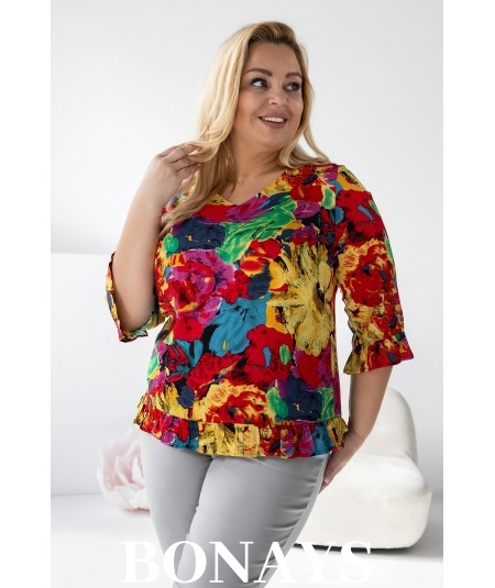 Viola – bluzka z falbanką z naturalnej wiskozy kwiaty maki