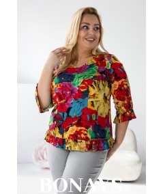 Viola – bluzka z falbanką z naturalnej wiskozy kwiaty maki