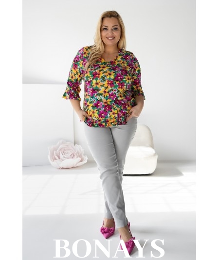 Viola – bluzka z falbanką z naturalnej wiskozy żonkile fuksja