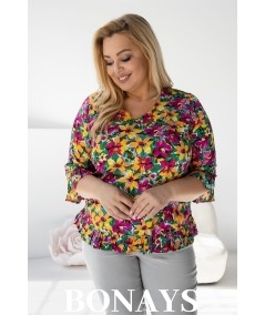 Viola – bluzka z falbanką z naturalnej wiskozy żonkile fuksja