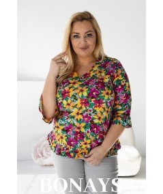 Viola – bluzka z falbanką z naturalnej wiskozy żonkile fuksja