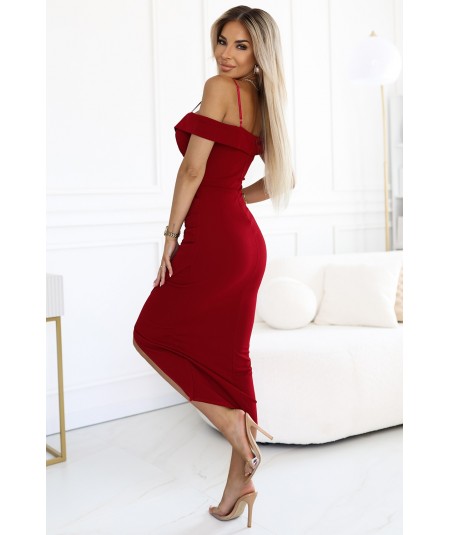 Bordowa Sukienka midi z odkrytymi ramionami i dekoltem serce Callie