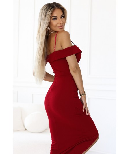 Bordowa Sukienka midi z odkrytymi ramionami i dekoltem serce Callie