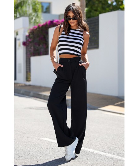 Szerokie czarne spodnie z gumą w pasie Bahari palazzo