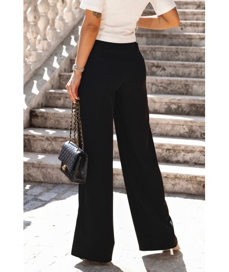 Szerokie czarne spodnie z gumą w pasie Bahari palazzo