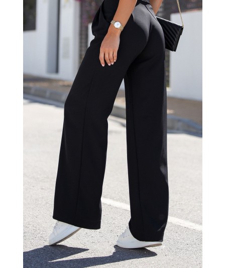 Szerokie czarne spodnie z gumą w pasie Bahari palazzo