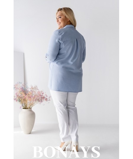 Rita - lniana koszula damska zapinana na guziki błękit