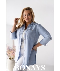 Rita - lniana koszula damska zapinana na guziki błękit