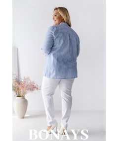 Koszula bawełniana Marine w paski w rozmiarach plus size – wygodna, naturalna, elegancka koszula z rękawem 3/4.
