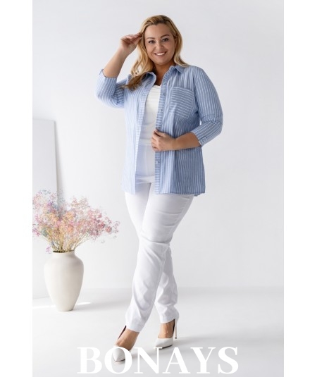 Koszula bawełniana Marine w paski w rozmiarach plus size – wygodna, naturalna, elegancka koszula z rękawem 3/4.