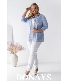 Koszula bawełniana Marine w paski w rozmiarach plus size – wygodna, naturalna, elegancka koszula z rękawem 3/4.