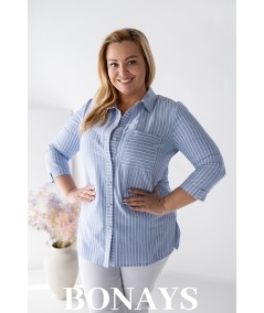 Koszula bawełniana Marine w paski w rozmiarach plus size – wygodna, naturalna, elegancka koszula z rękawem 3/4.