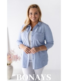 Koszula bawełniana Marine w paski w rozmiarach plus size – wygodna, naturalna, elegancka koszula z rękawem 3/4
