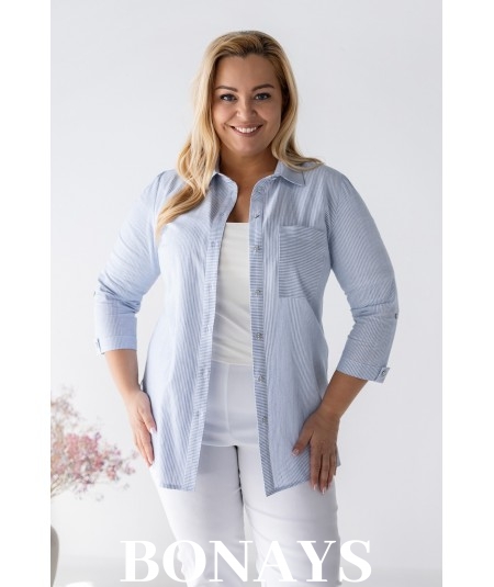 Koszula bawełniana Marine w paski w rozmiarach plus size – wygodna, naturalna, elegancka koszula z rękawem 3/4
