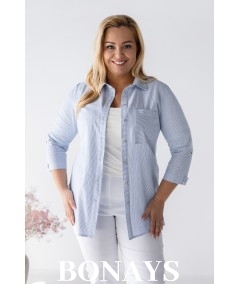 Koszula bawełniana Marine w paski w rozmiarach plus size – wygodna, naturalna, elegancka koszula z rękawem 3/4