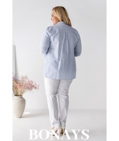 Koszula bawełniana Marine w paski w rozmiarach plus size – wygodna, naturalna, elegancka koszula z rękawem 3/4