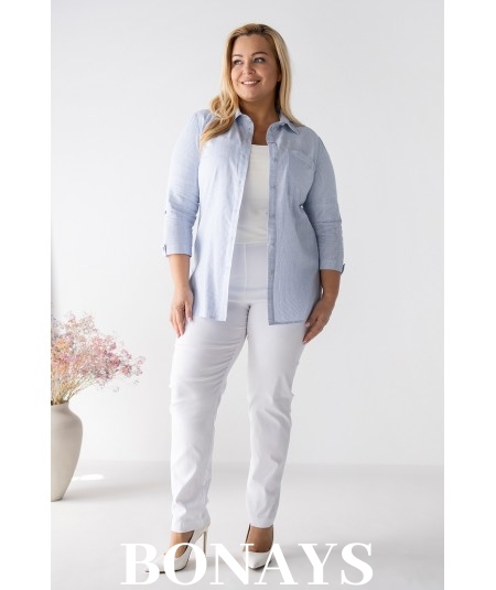 Koszula bawełniana Marine w paski w rozmiarach plus size – wygodna, naturalna, elegancka koszula z rękawem 3/4