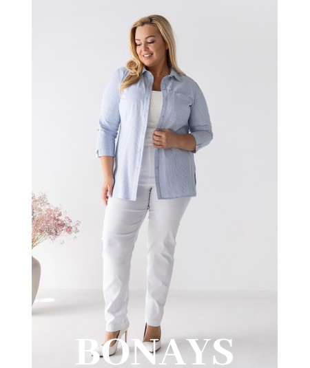 Koszula bawełniana Marine w paski w rozmiarach plus size – wygodna, naturalna, elegancka koszula z rękawem 3/4