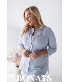 Koszula bawełniana Marine w paski w rozmiarach plus size – wygodna, naturalna, elegancka koszula z rękawem 3/4