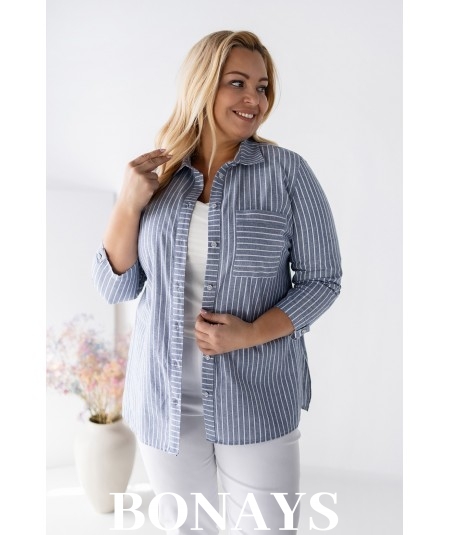 Koszula bawełniana Marine w paski w rozmiarach plus size – wygodna, naturalna, elegancka koszula z rękawem 3/4