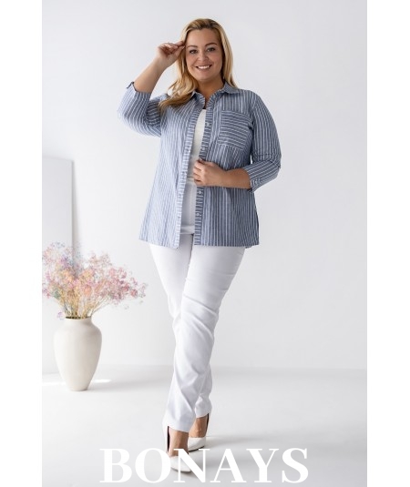 Koszula bawełniana Marine w paski w rozmiarach plus size – wygodna, naturalna, elegancka koszula z rękawem 3/4