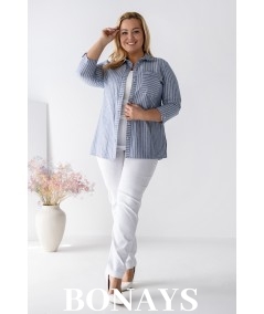 Koszula bawełniana Marine w paski w rozmiarach plus size – wygodna, naturalna, elegancka koszula z rękawem 3/4