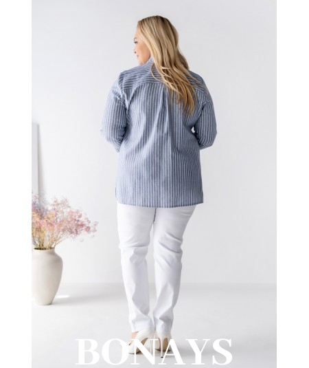 Koszula bawełniana Marine w paski w rozmiarach plus size – wygodna, naturalna, elegancka koszula z rękawem 3/4