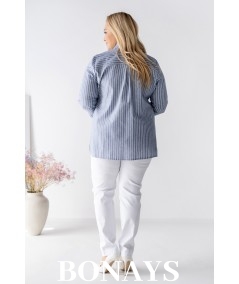 Koszula bawełniana Marine w paski w rozmiarach plus size – wygodna, naturalna, elegancka koszula z rękawem 3/4