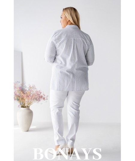 Koszula bawełniana Marine w paski w rozmiarach plus size – wygodna, naturalna, elegancka koszula z rękawem 3/4