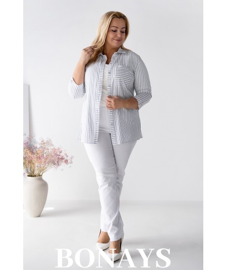 Koszula bawełniana Marine w paski w rozmiarach plus size – wygodna, naturalna, elegancka koszula z rękawem 3/4